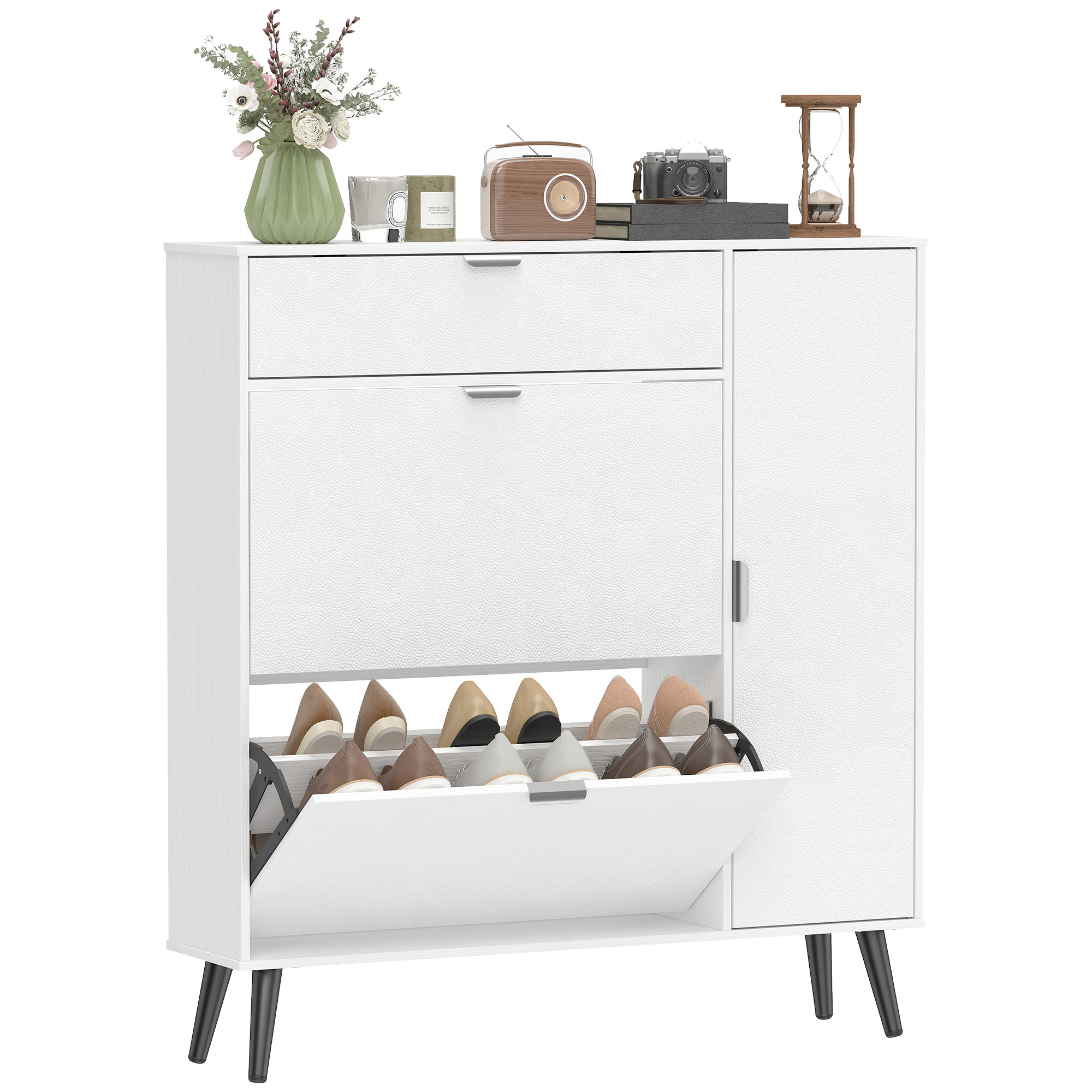 Schuhschrank Mit Klappfächern Und Verstellbaren Ablagen Spanplatte Mdf Homaire 99,4x23,8x106,6 Cm - Weiß