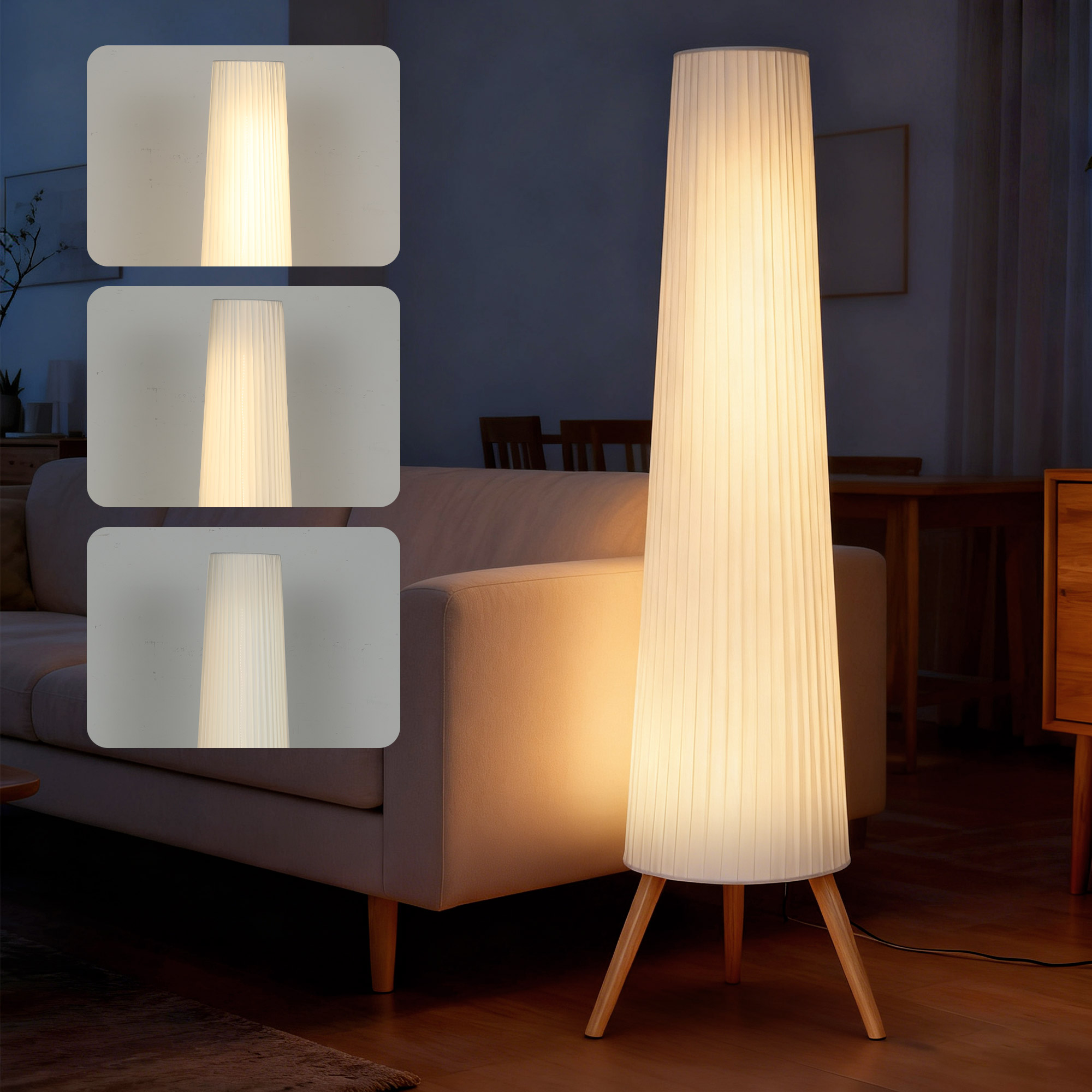 Stehlampe Dreistufig Dimmbare Atmosphäre Holz Stoff Homaire 46x46x153 Cm - Weiß