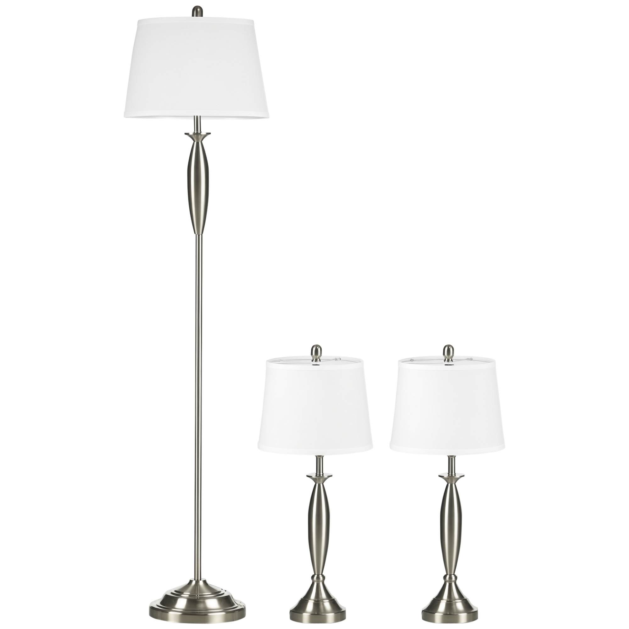 3-teiliges Stehlampe Set Mit Tischlampen, Modernes Design, Stahl Und Polyester, Homaire, 38x38x162 Cm - Silber+weiß