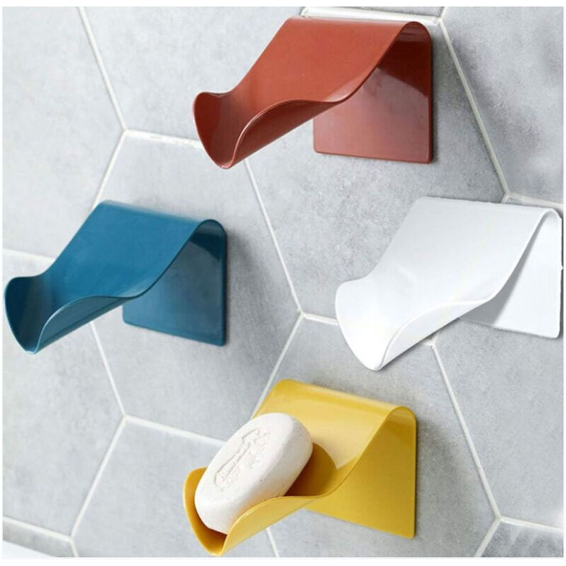 Seifenschale Für Küche, Bad Und Dusche. Seifenbox, Seifenhalter, Selbstentleerende, Wandmontierte Seifenschale Aus Kunststoff (weiß + Blau + Gelb + Rot, 4 Stück)