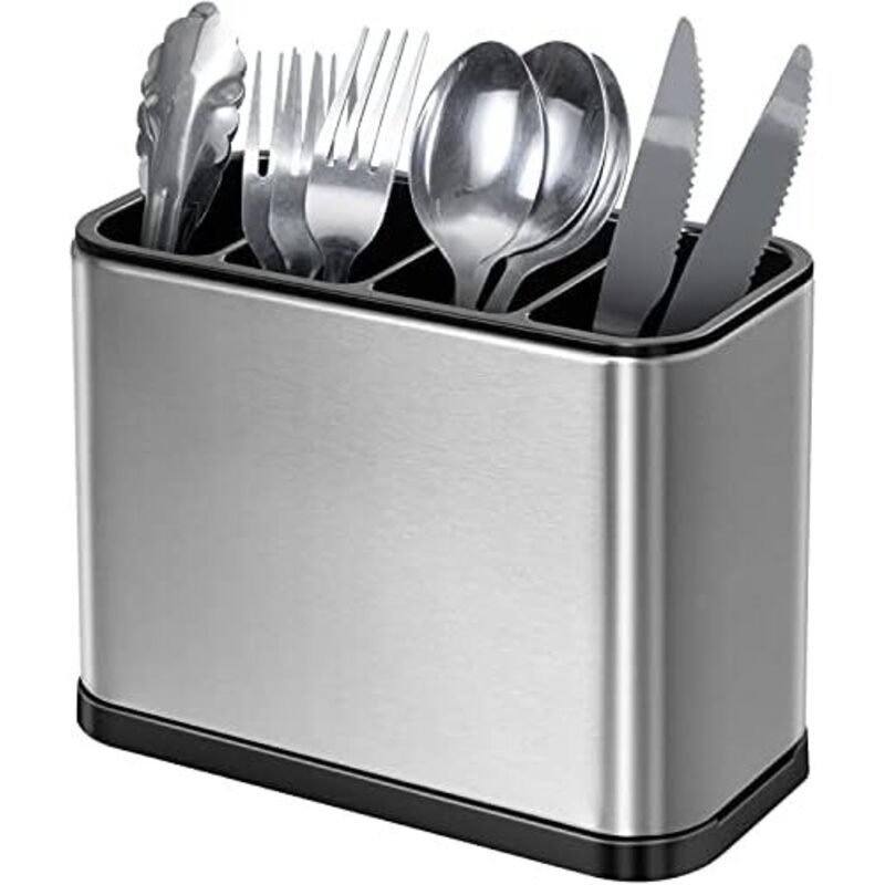 18 X 8,6 X 13 Cm Großer Besteckhalter Mit 4 Fächern, Multifunktionaler Aufbewahrungsorganizer Für Küchenutensilien, Rutschfeste Abtropfschale Aus Edelstahl, Rostfrei