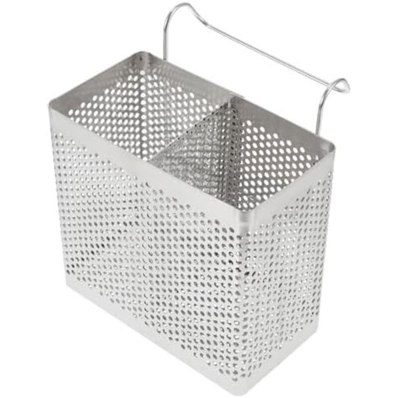Küchenutensilienhalter Aus Edelstahl (13 X 7 X 12,5 Cm) Mit 2 Fächern, Bestecktrockner, Geschirrablage, Abtropfgestell Und Haken Für Restaurant Oder Haushalt