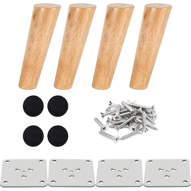 (15.) Set Aus 4 Holzmöbelbeinen, Bettbeinen, 15" Couchtischbeinen, Abgewinkelten Küchenmöbelbeinen, Walnuss-finish Mit Montagezubehör Für Sessel, Nachttisch, Kleiderschrank, Schublade Usw.