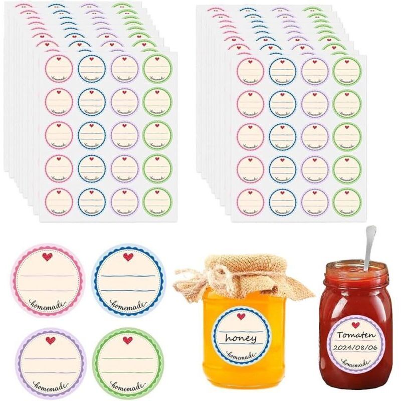 400 Selbstklebende Etiketten Für Einmachgläser. 4 Farben. Ø 38 Mm. Hausgemacht. Rund. Abnehmbar. Marmeladen-etiketten Für Zuhause. Küche. Einmachgläser. Gewürzgläser. Geschenk. Geburtstag