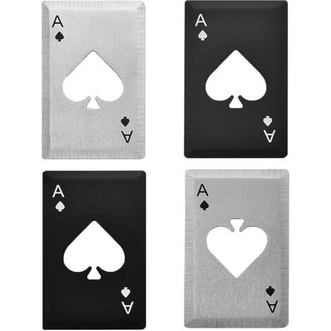 Set Mit 4 Flaschenöffnern In Form Von Pokerkarten, Flaschenöffner Aus Schwarzem Und Silbernem Edelstahl, Kreative Baraccessoires