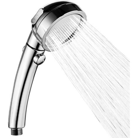 Universelle Handbrause Mit 3 Strahlarten, Wassersparend, Mit Abschaltautomatik, Abnehmbar, Verchromt, Silberfarben