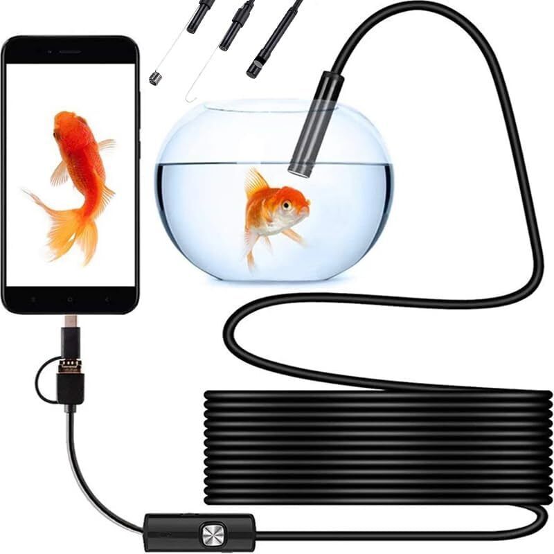 Wasserdichte Hd-endoskop-inspektionskamera Mit Ip67-schutzart Und 6 Leds. Inspektionskamera Mit Typ-c- Und Usb-anschluss, Haken, Leuchten Und Leds Für Android-smartphones.