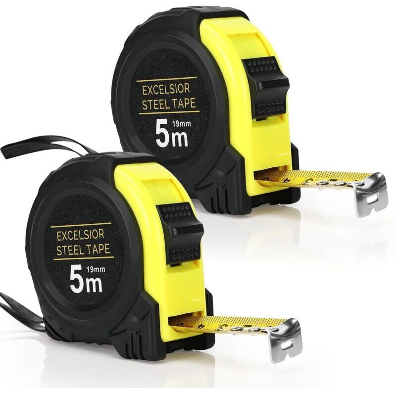 2er-pack 5-m-maßband. Korrosionsbeständiges Band. Klingenschutzbeschichtung. Robustes Maßband Mit Gürtelclip. Hochwertiger, Federbelasteter Automatischer Bandeinzug. 19 Mm Breite.