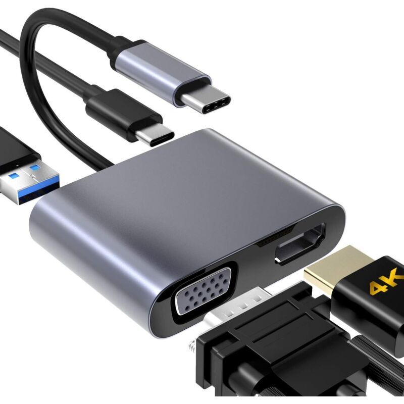 Usb-c-auf-vga/hdmi-adapter. 4-in-1-usb-c-hub Mit Vga/hdmi-4k-uhd-anschluss, 87-w-pd-ladeanschluss Und Usb-3.0-anschluss. Kompatibel Mit Macbook Pro/air, Dell, Hp, Samsung S8/s9, Huawei Mate 30 Und Wei