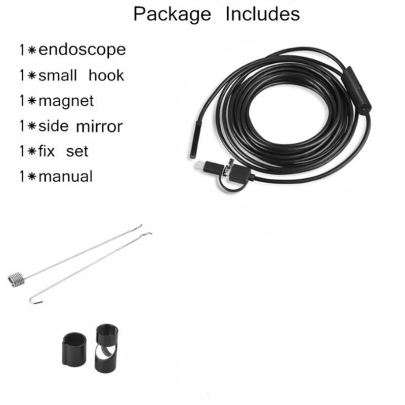 Usb-endoskopkamera (720p). Ip67 Wasserdichte Inspektionskamera Mit 8-mm-sonde, 10 M Langem, Halbstarrem Kabel Und 6 Leds. Usb-c-kompatibel Mit Otg-fähigen Android-smartphones. Pc-kabel (10 M).