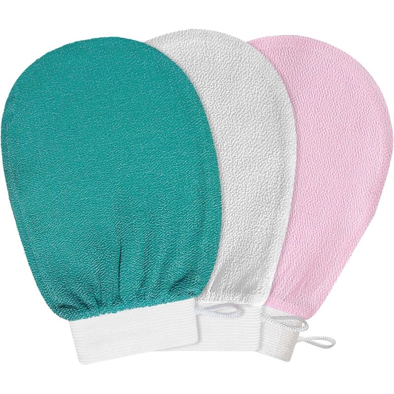 3-teiliges Peeling-handschuhset. Badehandschuhe. Duschhandschuhe. Peelinghandschuhe Für Körper Und Beine. Badeaccessoires Zur Entfernung Abgestorbener Hautschüppchen – Weiß, Grün, Rosa