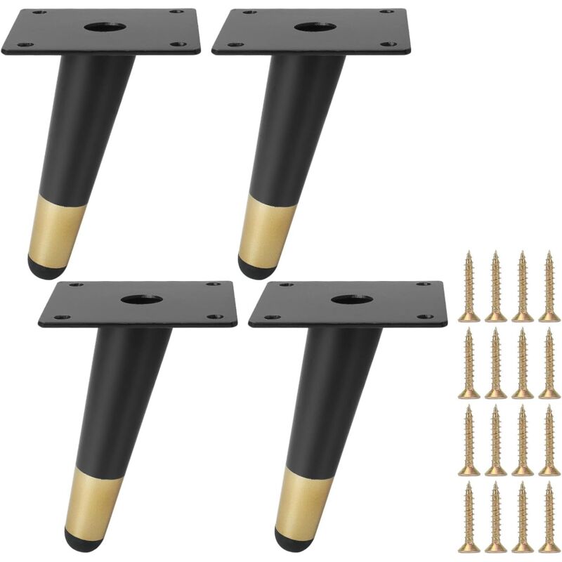 Set Mit 4 Metallmöbelbeinen, 12" Abgewinkelte Kegel-schrankbeine, Schwarz-goldene Ersatzbeine Für Möbel, Tische, Sofas, Stühle, Schränke Und Betten