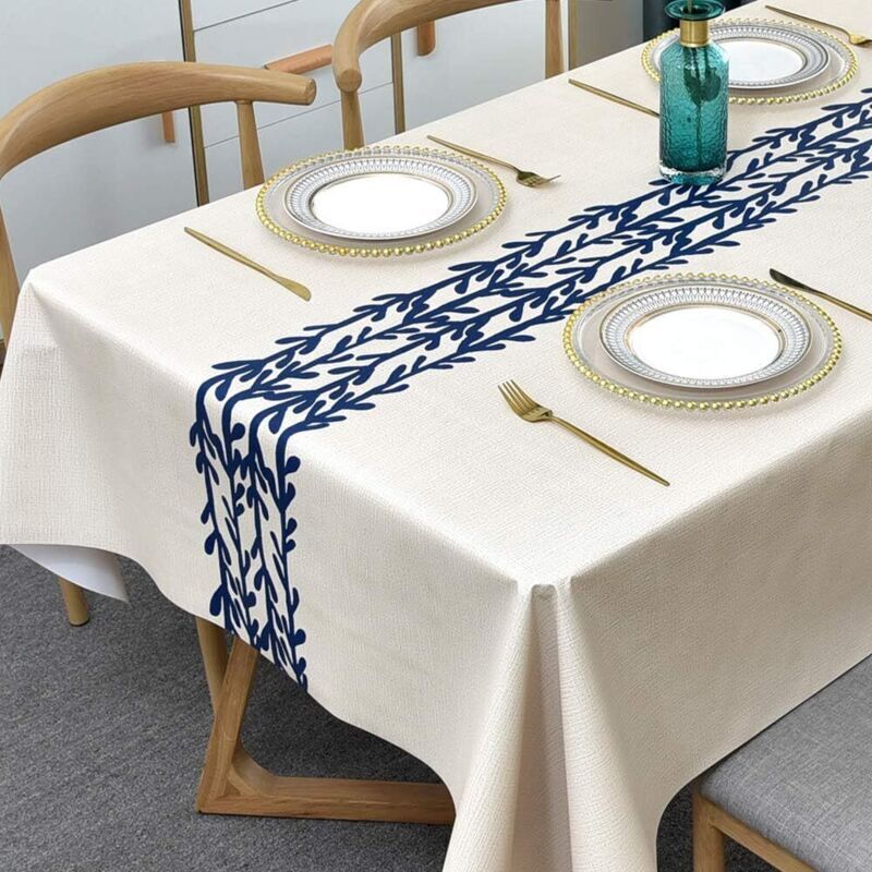 Rechteckige Tischdecke Aus Kunststoff. Rechteckige Tischdecke Aus Wachstuch Im Bohème-stil Für Küche Und Esstisch (blaue Blätter, 180 X 140 Cm)