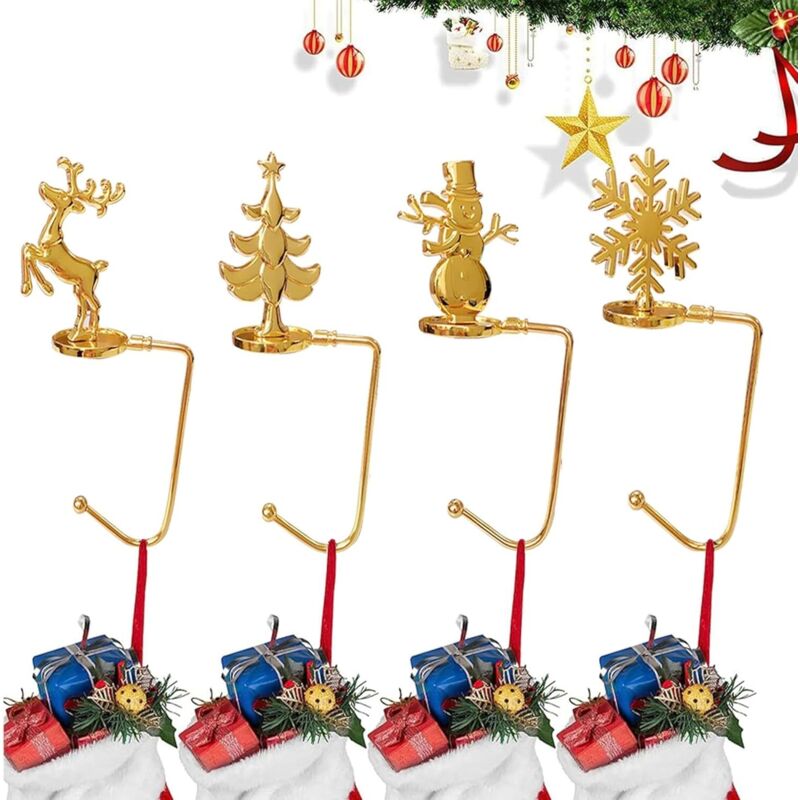 4er-set Weihnachtsstrumpfhaken Aus Metall. Weihnachtsstrumpfhaken, Taschenhaken, Beutelhalter. Kaminaufhänger Für Weihnachten, Partys, Zuhause, Schlafzimmer (gold)