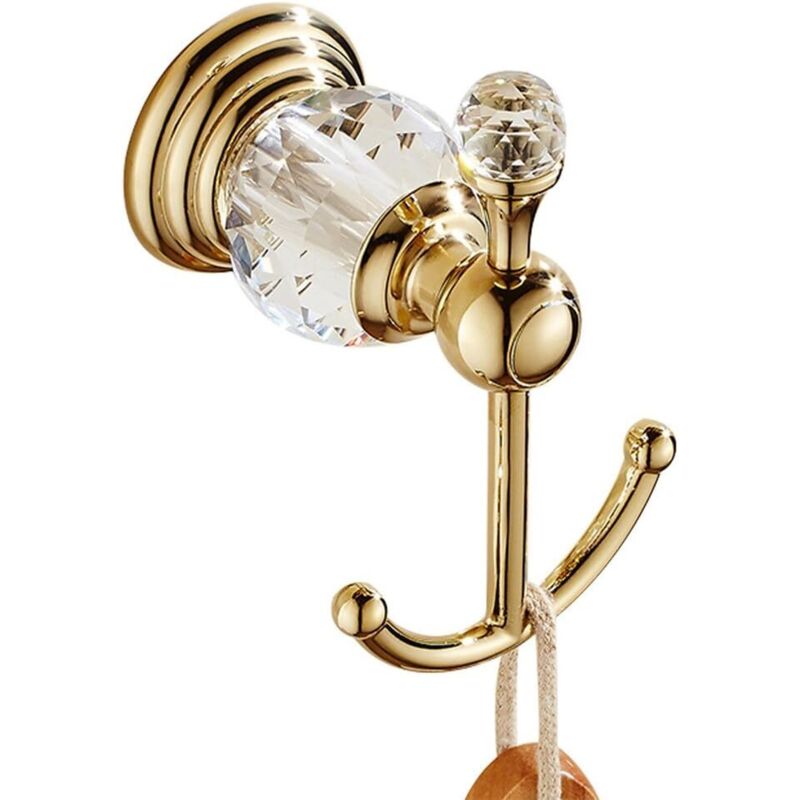 Goldene Garderobe Mit 2 Haken, Kristall-handtuchhalter, Wandkleiderhaken. Dekorative Badezimmer- Und Wc-accessoires