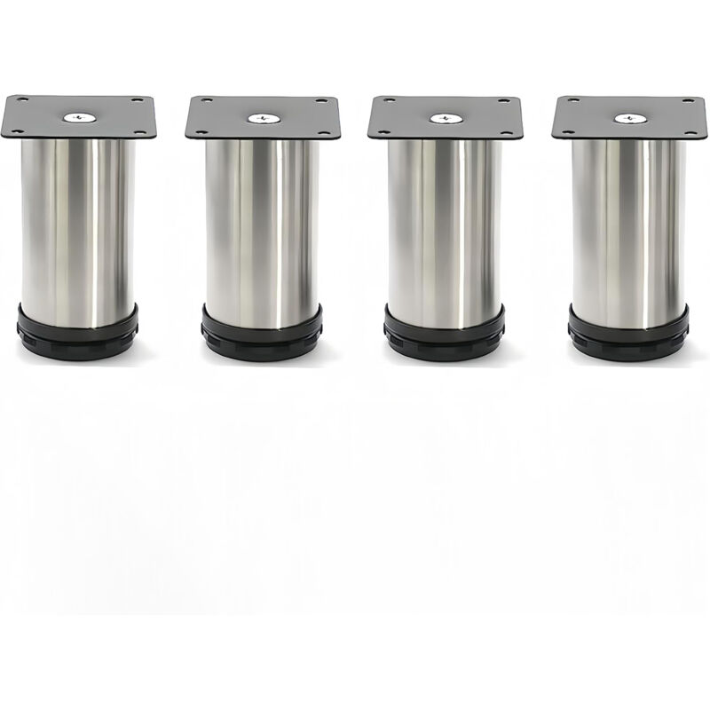 4-teiliges Möbelbein-set. Höhenverstellbare Möbelbeine Aus Edelstahl. Geeignet Für Bad, Büro Und Küche. Höhenverstellbar Von 0 Bis 10 Mm (silber, 6 Stück).