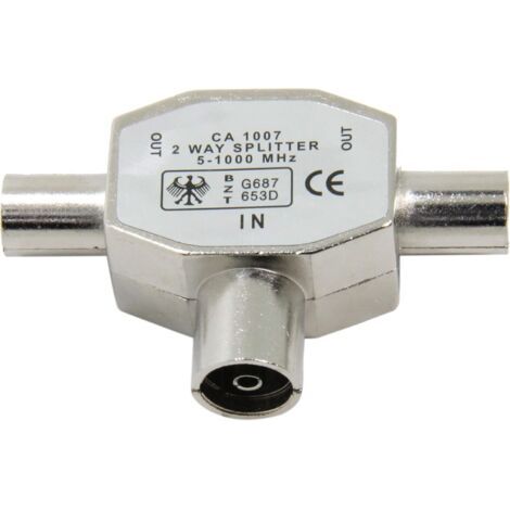 2-wege-koaxialstecker Für Tv-antennen, T/f-buchse Auf Zwei Stecker, Silberner Hf-tv-koaxialadapter
