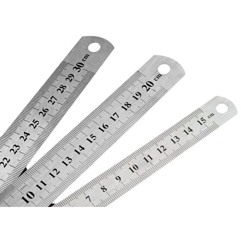 3-teiliges Lineal-set (15, 20, 30 Cm) – Praktisches Werkzeug Für Schüler Und Büro (edelstahllineal). Silber.