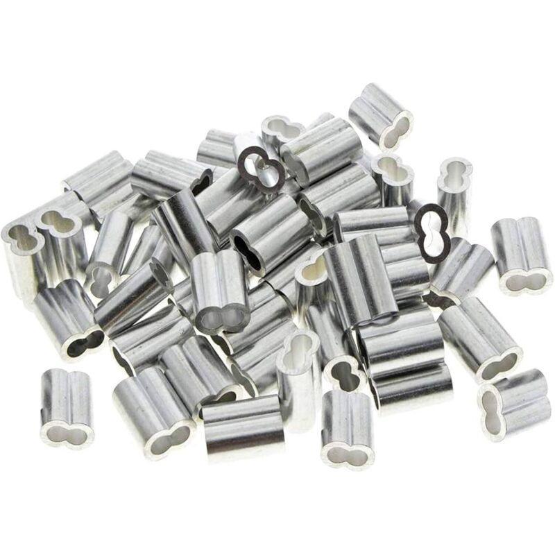 50 Stück Doppelte Aluminium-kabelschutzschläuche. 3 Mm Stahlkabelschutzschläuche. Aluminium-crimpschellen Mit Doppelten Enden. Für Stahlkabel. Metallkabel. Silber (3 Mm).