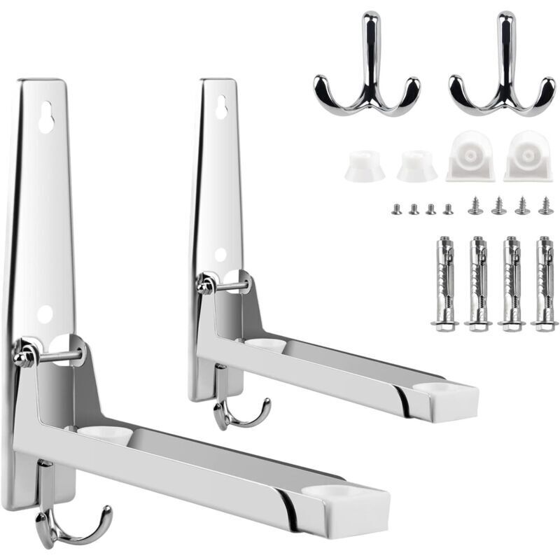 Wandmontierte Mikrowellenhalterung. Aus Edelstahl 304. Mit Haken. Klappbar Und Teleskopierbar. Maximale Traglast 40 Kg. Silber.