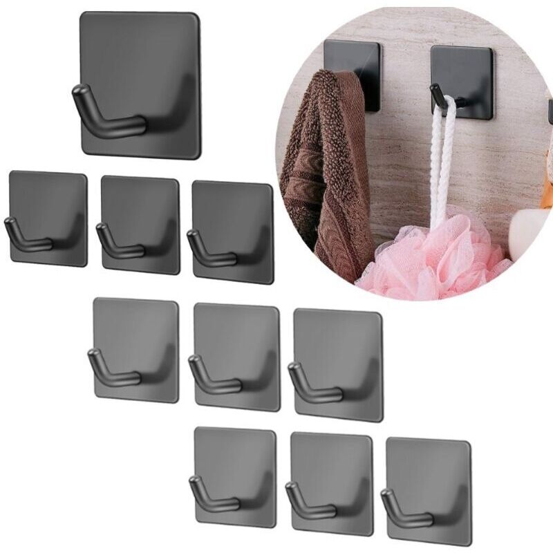 10 Stück. Schwarz. Klebehaken, Wandhaken Für Bad, Handtuchhalter Aus Edelstahl Sus304 Für Küche, Wohnzimmer Und Büro