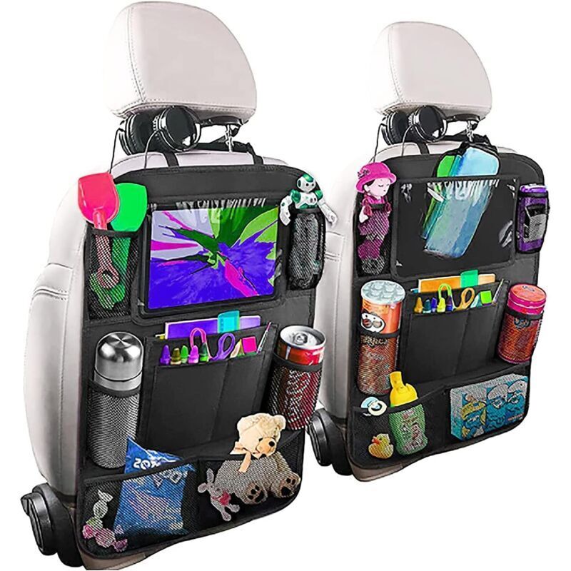 Auto-organizer Für Kinder. 2-teiliges Aufbewahrungsset Fürs Auto, Auto-innenraumzubehör. Transparenter Tablethalter Mit 10 Fächern. Schwarz.
