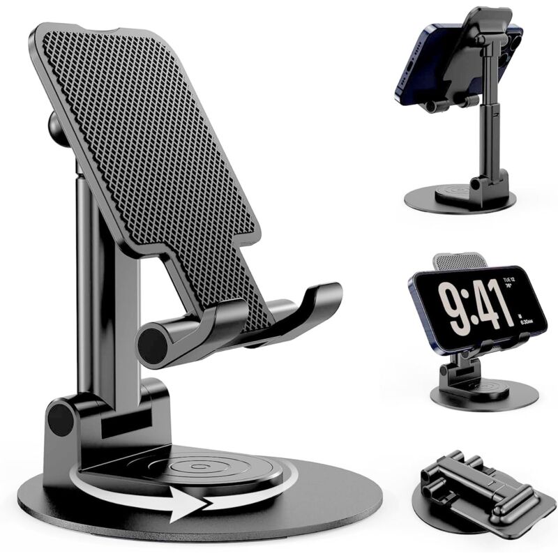 Handyhalterung. Faltbarer Tisch-handyhalter. Iphone-ständer Mit 360°-drehung, Kompatibel Mit Iphone, Samsung, Huawei, Ipad Mini Und Allen Smartphones – Schwarz