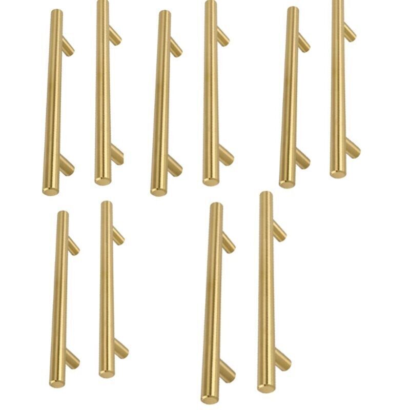 Set Mit 10 Vergoldeten Schrankgriffen – Gebürsteter Messing-edelstahl – 160 Mm Lochabstand – 250 Mm Länge – Für Küchenschränke – Ls201gd160