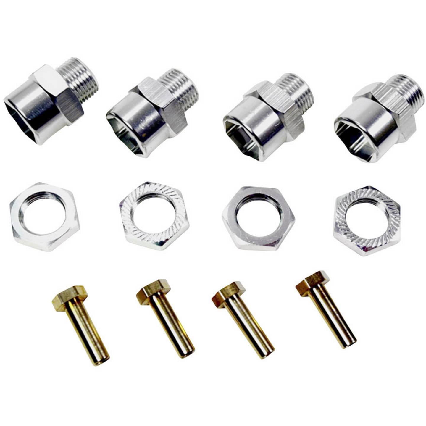 [neuwertig] B-ware Absima Felgenmitnehmer Aluminium 12 Mm Auf 17 Mm +15 Mm Verbreiterung Silber Set