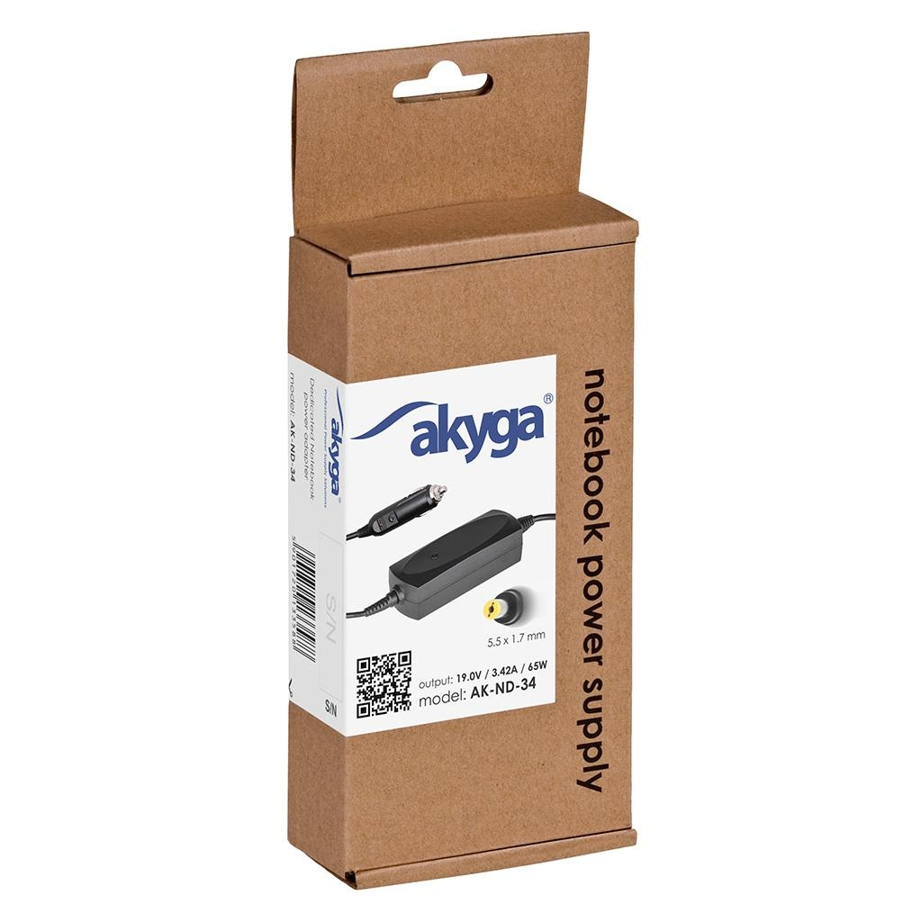 Akyga Ak-nd-34 Kfz-netzteil Für Laptops (acer), 19 V, 3,42 A, 65 W, 5,5 X 1,7 Mm