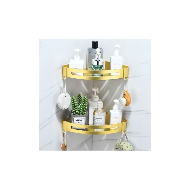 Duschregal Ohne Bohren, Eckregal Fürs Badezimmer, Badezimmerregal Mit 4 Haken, Rostfreier Duschkorb Aus Metall, Klebe-wandregal (gold, 2 Ebenen)