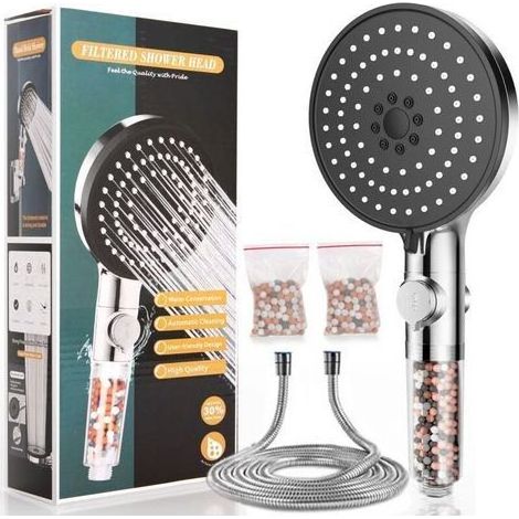 Zwei Wassersparende 5-in-1-handbrausen Mit Filter, 5 Strahlarten, Hohem Wasserdruck (inkl. 1,5 M Schlauch Und Ein-/ausschalter), 8 L/min