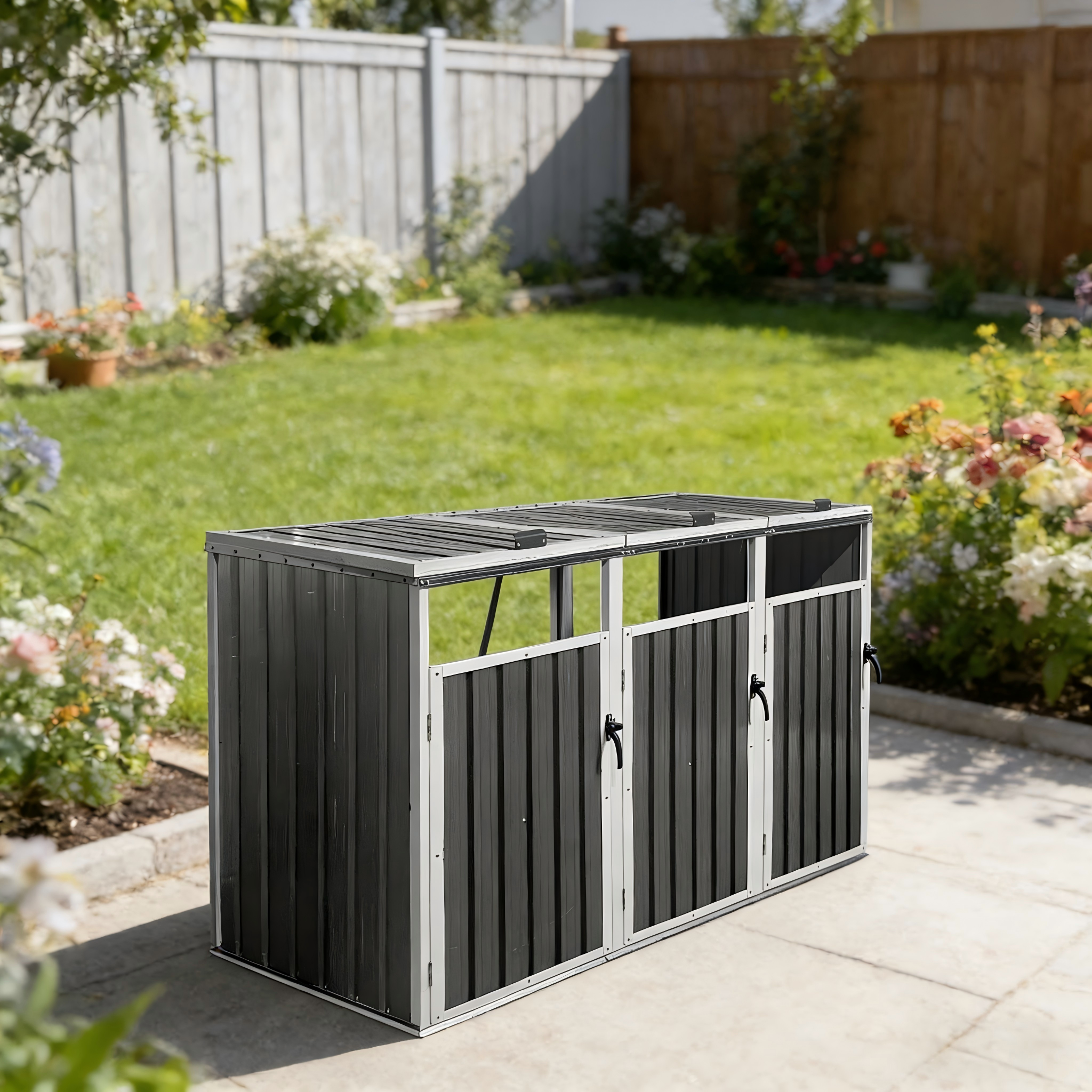 Metall-mülltonnenbox Für 3 Behälter, Geeignet Für Container Bis 240l, Regenschutzdach