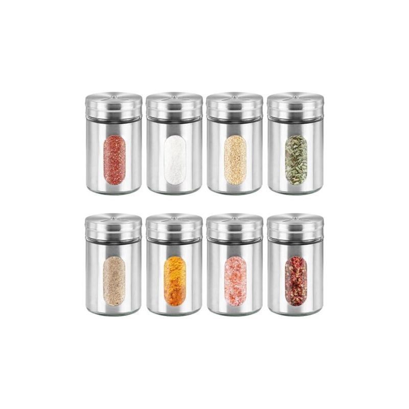 Lntyq 8-teiliges Gewürzgläser-set Mit Drehdeckeln, Edelstahl-gewürztöpfe Mit 3 Lochgrößen Für Salz, Pfeffer, Kräuter, Grillgewürze Und Küchengewürze, 90 Ml