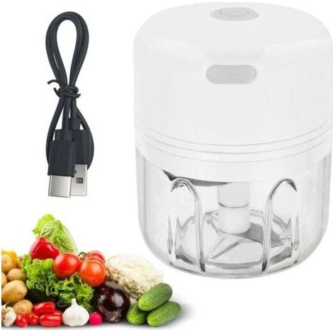 Pa 250ml Elektrischer Zerkleinerer, Usb-wiederaufladbarer Mini-zerkleinerer Für Unterwegs Mit 3 Edelstahlklingen Für Zwiebeln, Knoblauch, Fleisch, Gemüse Und Obst (weiß)