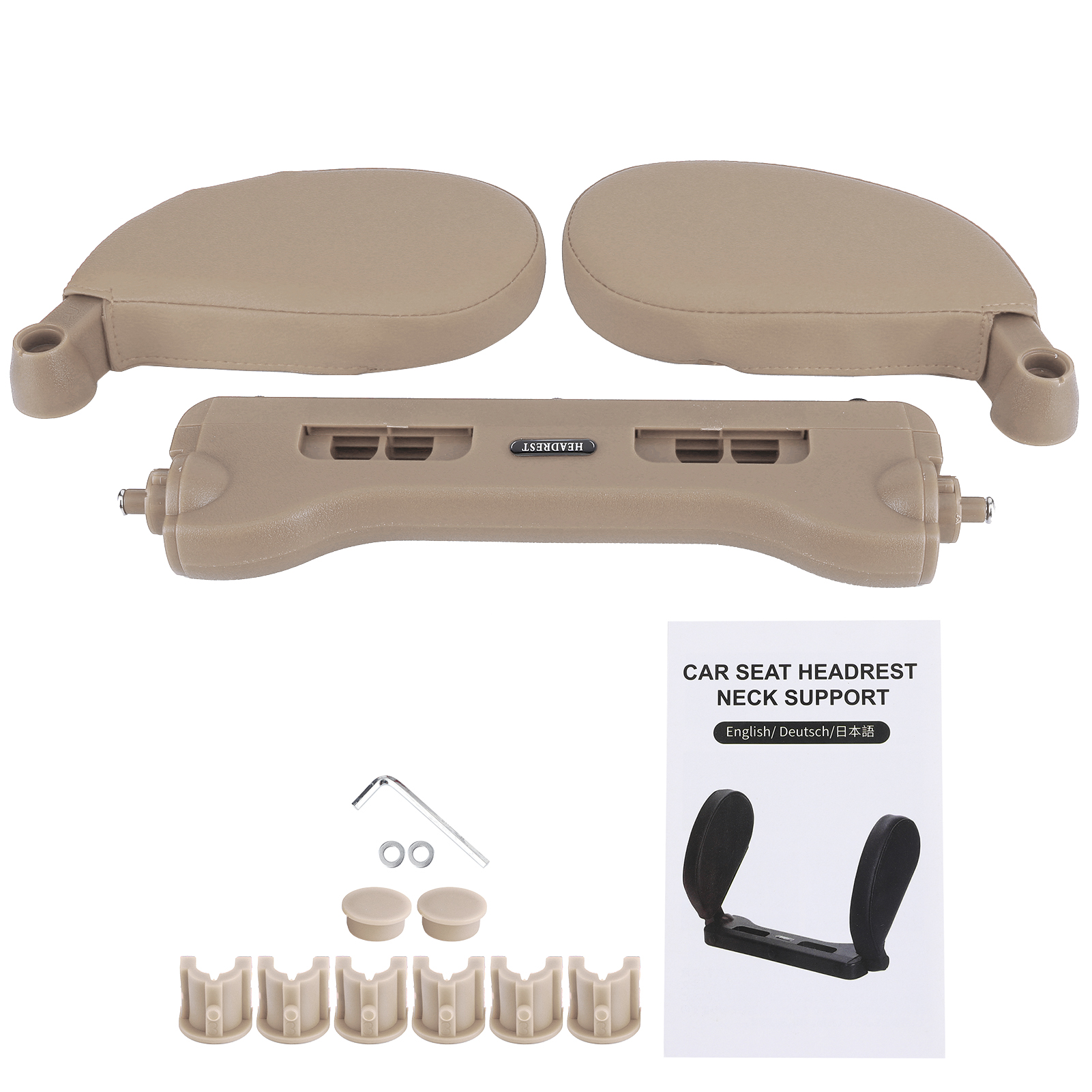Bequeme Autositz-kopfstütze Aus Pu-leder, Nacken- Und Seitenkissen, Reise-schlafunterstützung Für Kinder Und Senioren, Beige