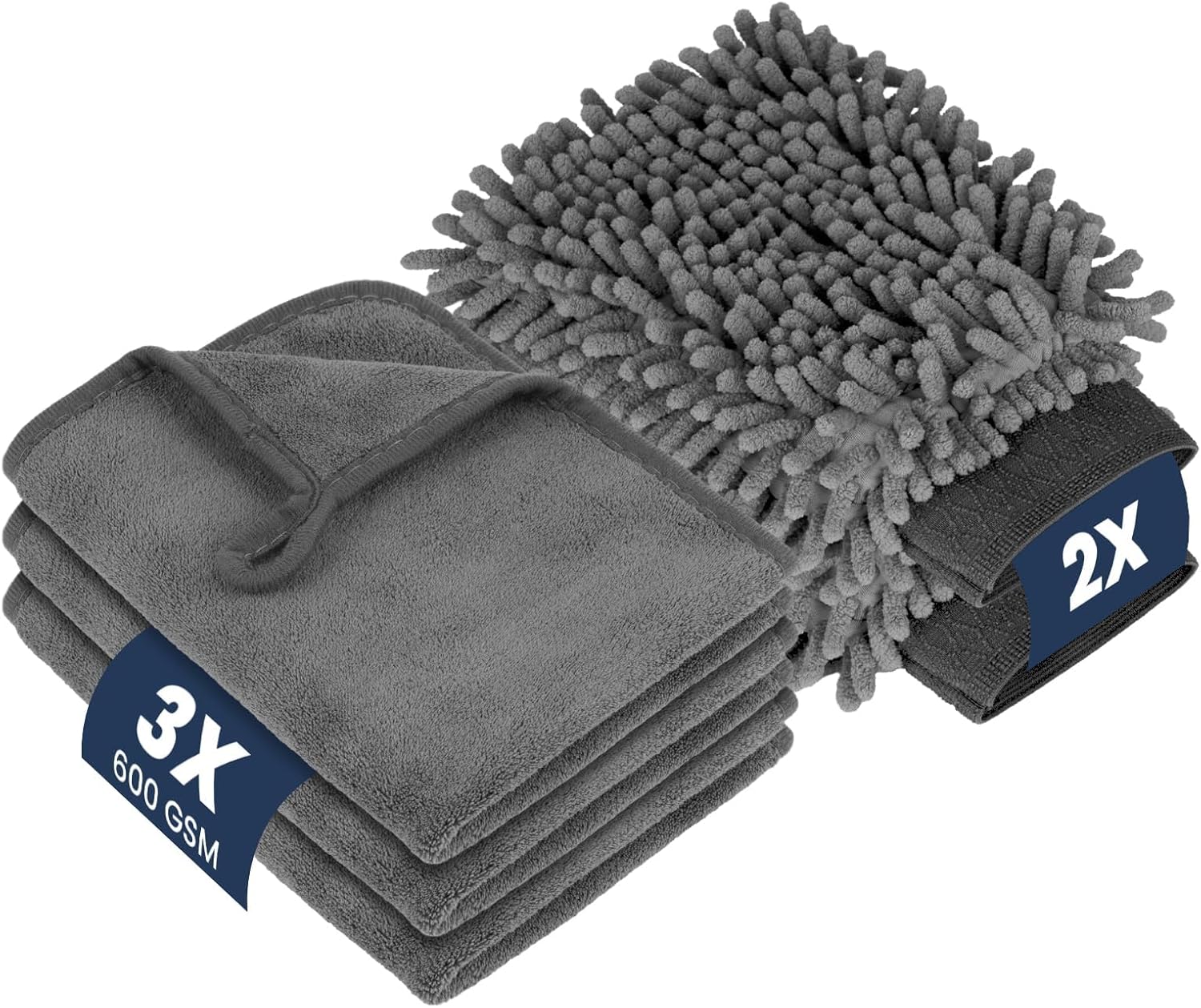 5-teiliges Autoreinigungsset Mit 600 G/m²-tuch, Weichen, Doppelseitigen Handschuhen, 3 Mikrofaser-autoreinigungstüchern Und 2 Waschhandschuhen – Kratzfrei Für Ihr Auto.