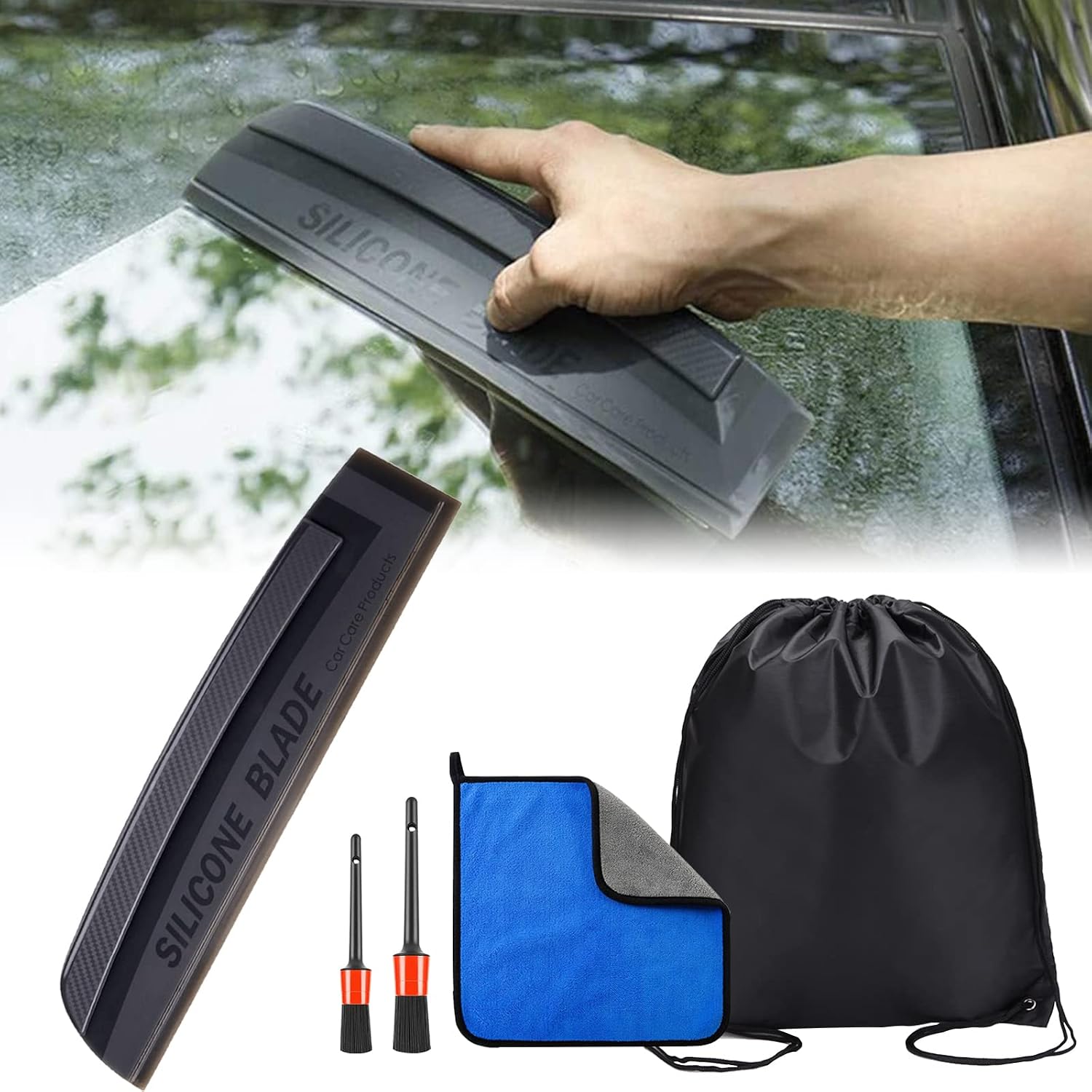 Autoschaber, Flexibel Und Wasserabweisend, Mit Reinigungsbürste Und Mikrofasertuch Zur Autopflege.
