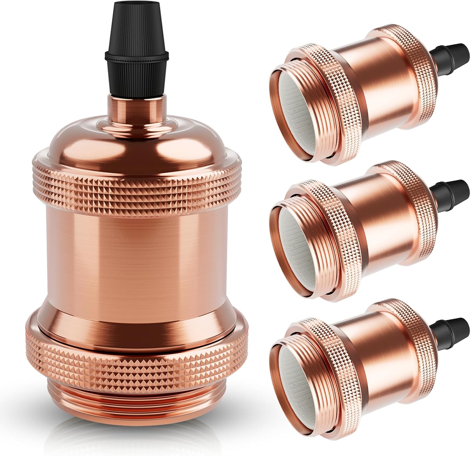 Vintage E27 Lampenfassung, Roségoldene Fassung, 4er-pack Edison Retro-pendelleuchte, Massiver Keramikadapter [energieklasse A]