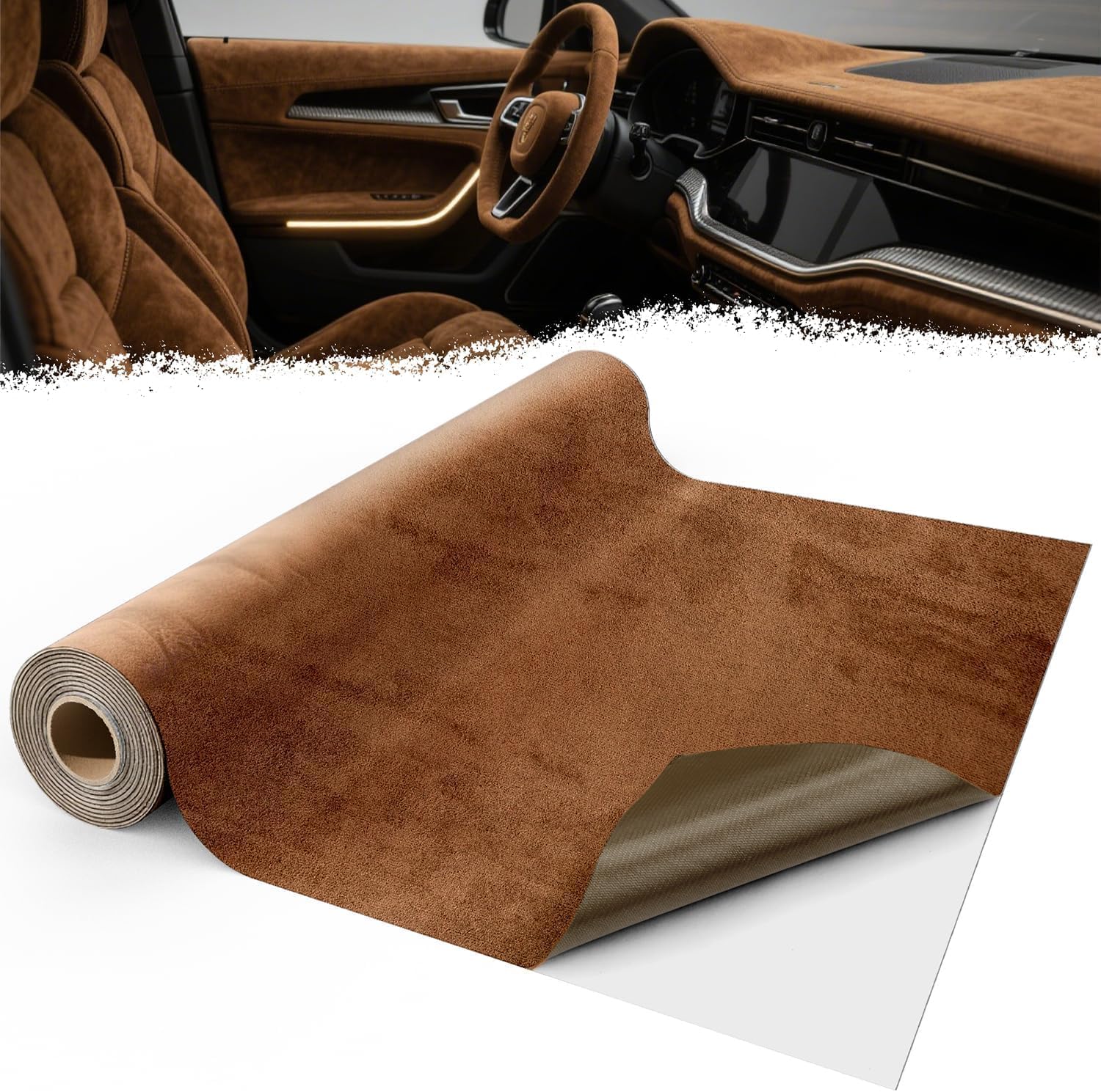 Selbstklebender Mikrofaserstoff Für Den Innenraum Des Autos, 200 X 40 Cm, Braunes Wildlederimitat, Geeignet Für Die Gestaltung Von Armaturenbrett, Möbeln Und Accessoires.