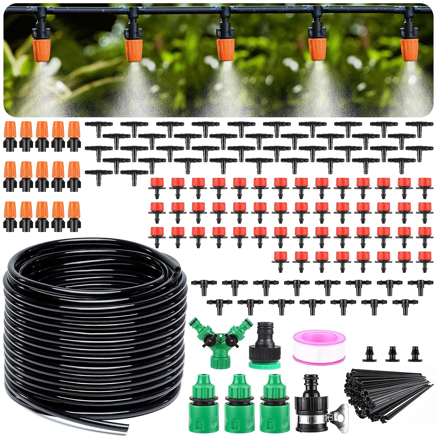 50-m-tropfbewässerungsset – Automatisches Gartenbewässerungssystem Mit 1/4"-schlauch, Verstellbaren Sprühdüsen Und Tropfern Für Hochbeete, Rasenflächen Und Gewächshäuser