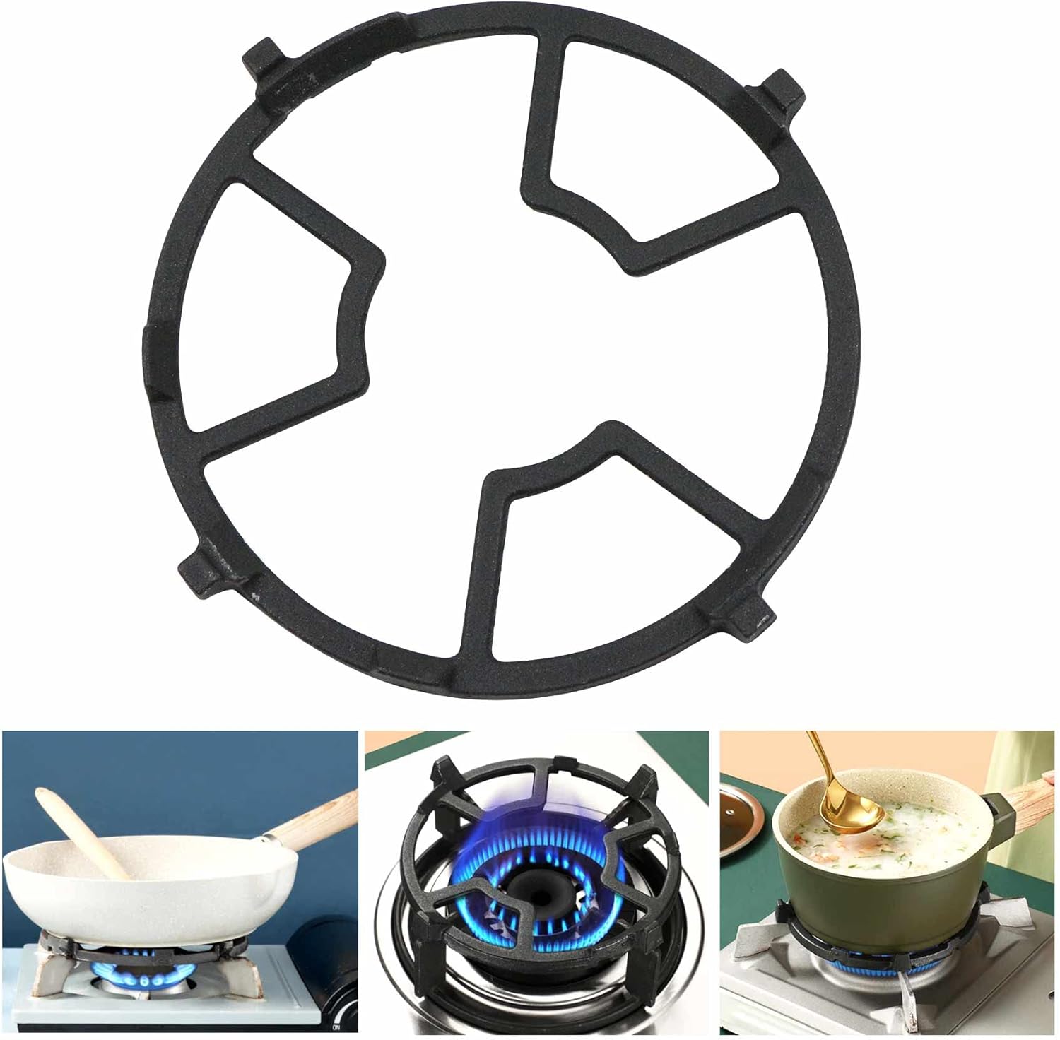 Gaskochfeld-stützring – 17,5 Cm Runder Gusseisen-auflaufformrost, Vier-/fünf-krallen-adapter, Für Küche, Kaffeemaschine, Backofen, Wok, Kleine Töpfe. 1 Stück, Schwarz