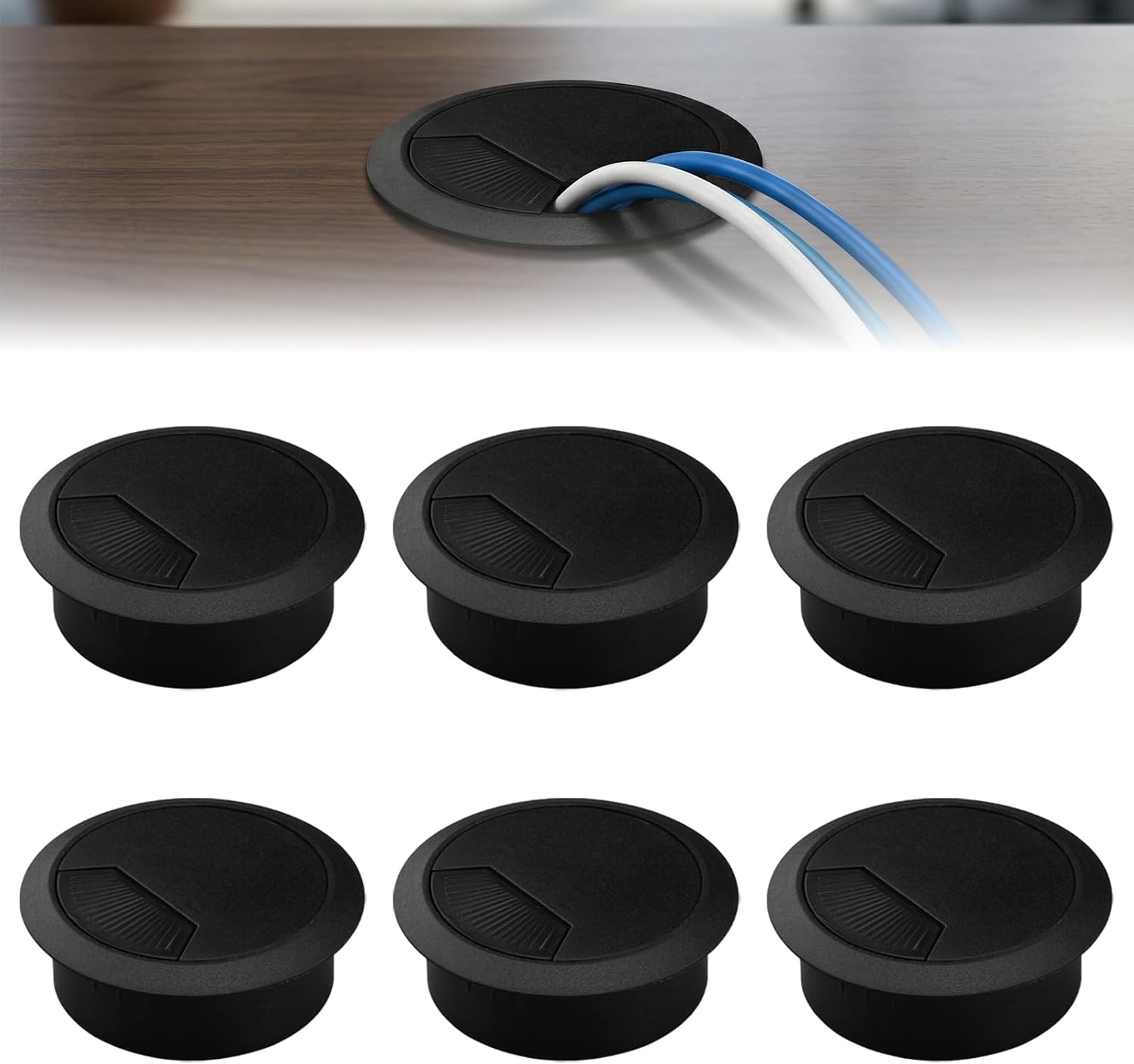6-teiliges Set Kabeldurchführungen Für Schreibtische, Ø 60 Mm, Kabelorganisator, Kabelauslass, Kabeldurchführungsabdeckung, Für Tische, Arbeitsplatten, Zuhause Und Büro (schwarz)