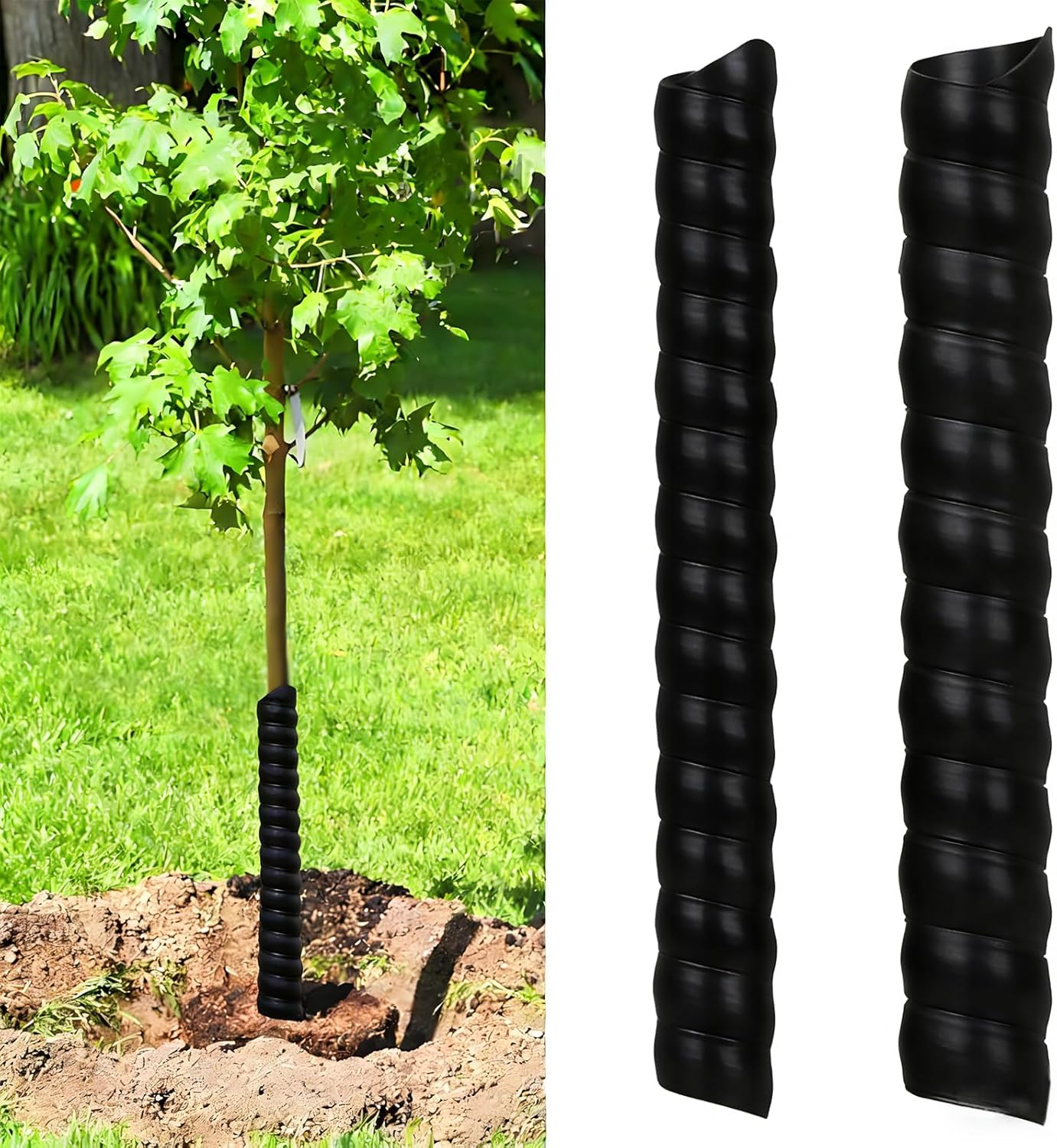 Set Mit 2 Spiralförmigen Baumstammschonern, 40 Cm Hoch, Aus Kunststoff, In 2 Größen, Rindenschutzschlauch Gegen Wildtiere (schwarz)