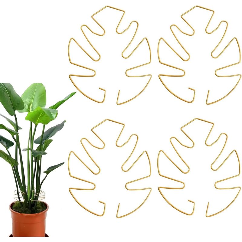 Monstera-blattstütze, 4 Stück, Goldfarbene Metall-pflanzenstütze Für Kletterpflanzen Und -blumen Der Gattung Monstera
