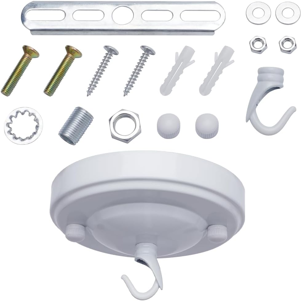 Deckenbaldachin-set Aus Rundem Und Flachem Weißblech (104 X 26 Mm) Mit Schrauben, Aufhängehaken Und Kunststoffzubehör Für Pflanzenampeln, Maximale Traglast 10 Kg
