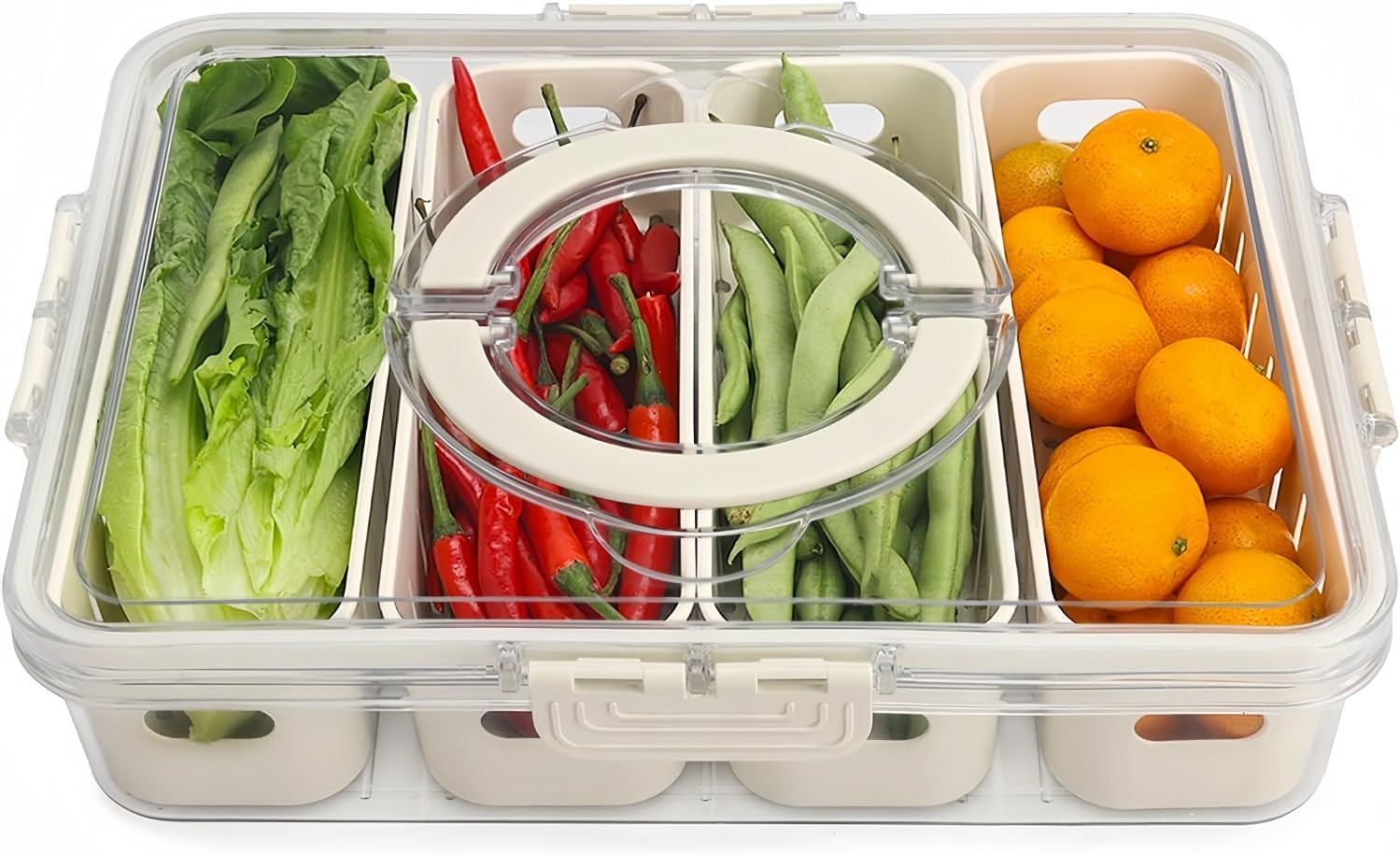 4-in-1 Luftdichte Kühlschrank-vorratsdosen Mit 4 Herausnehmbaren Sieben Für Snacks, Salat, Obst, Gemüse Und Fleisch