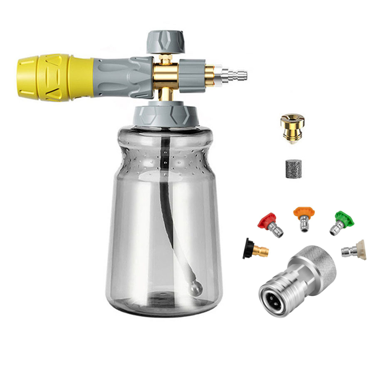 1-liter-schaumkanone Für Hochdruckreiniger, Verstellbares Sprühgerät Für Die Autowäsche, 1,2/1,25-mm-düsen, 3/4"-auf-1/4"-adapter + 5 Farbige Düsen