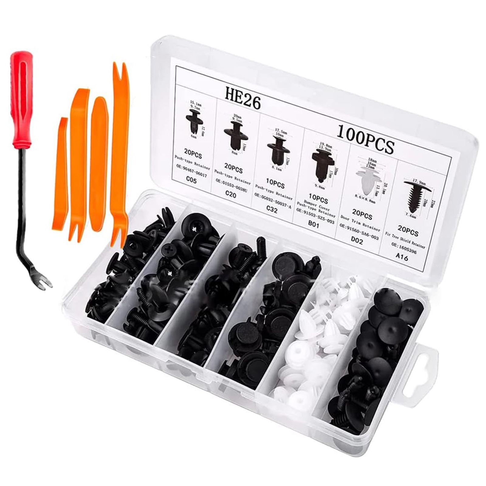 Packung Mit 100 Karosseriereparaturclips, 6 Größen, Universell, Rost- Und Verschleißfest, Zur Dekoration Und Instandhaltung Von Karosserieteilen, Aus Kunststoff, Mehrfarbig.