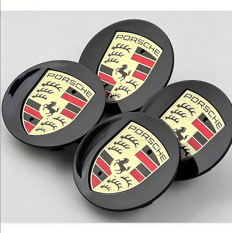 Porsche Radkappen, Schwarz, Gebogen, 76 Mm, Mit Logo